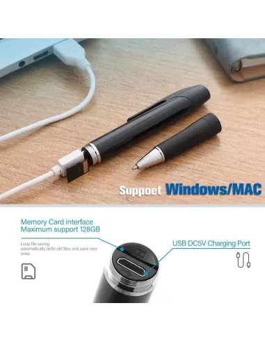 Stylo camera espion full hd - enregistrement en continu et son