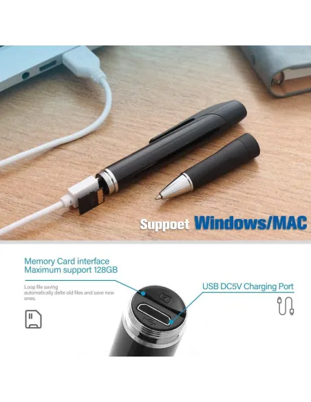 Stylo camera espion full hd - enregistrement en continu et son