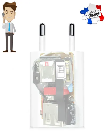 Chargeur IPhone micro espion GSM - intérieur