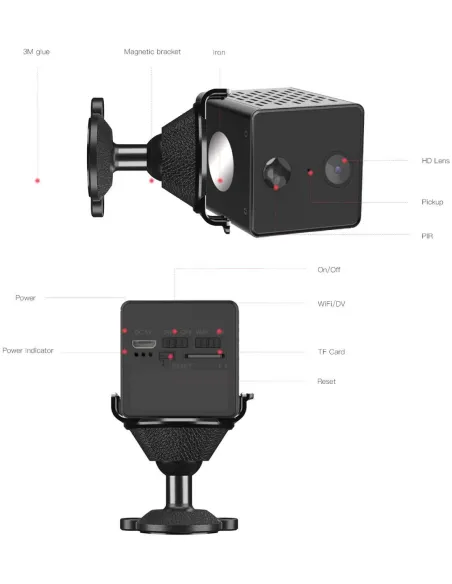 Mini caméra wifi - Full HD - Grand angle - Vision nocturne