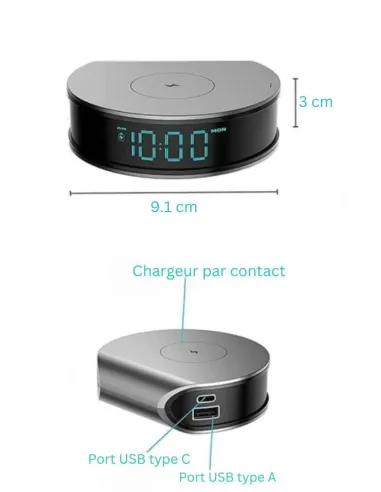 Caméra espion Wifi intégrée dans Réveil / Chargeur à induction