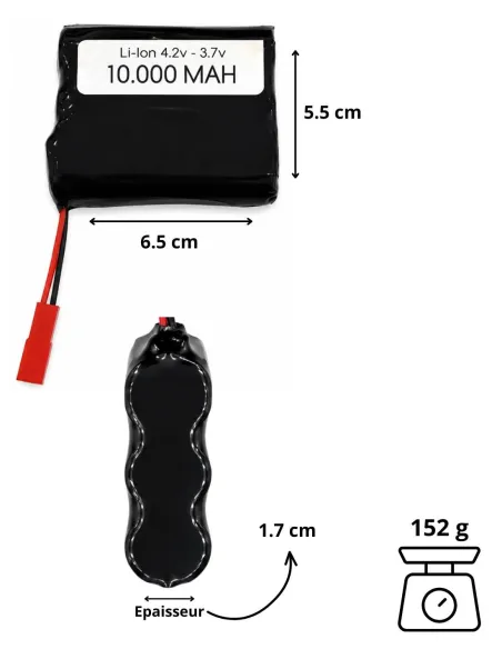 Batterie 10000 mAh - 3.7V - pour micro GSM - caméra espion